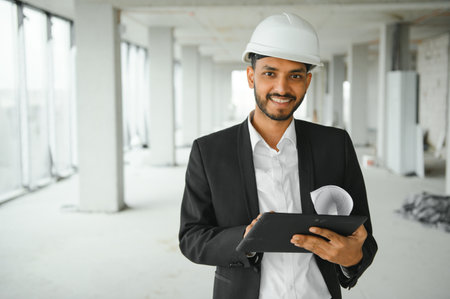 Asian Engineer standing on site construction posting confident , Engineer construction happy job success with in target planning.の写真素材