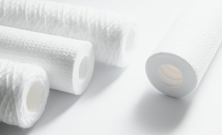 filter cartridges for water on a white background. Installation of reverse osmosis water purification systemの写真素材