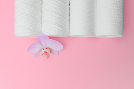 filter cartridges for water on a pink background. Installation of reverse osmosis water purification systemの写真素材