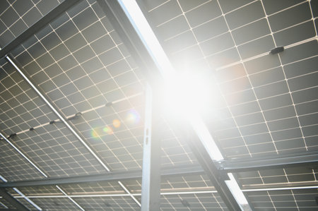 Solar panel, photovoltaic, alternative electricity source - selective focus, copy space.