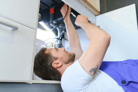 plumber change the water filter.の写真素材