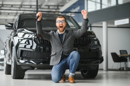 Young man with the keys at the car.の写真素材