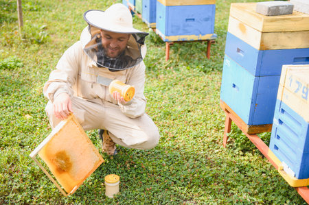 Beekeeper collect working honey. Beekeeping conceptの写真素材