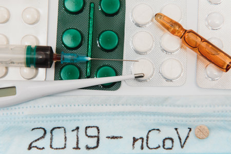2019 Novel Coronavirus. 2019-nCoV. Wuhan, China 2Novel coronavirus - 2019-nCoV. The inscription medical protective mask Coronavirus. Chinese coronavirus outbreak. MERS-Cov middle East respiratory syndrome coronavirus.の写真素材