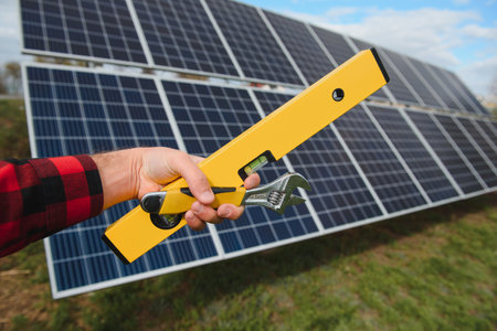 installation of solar panels. concept of solar energyの写真素材