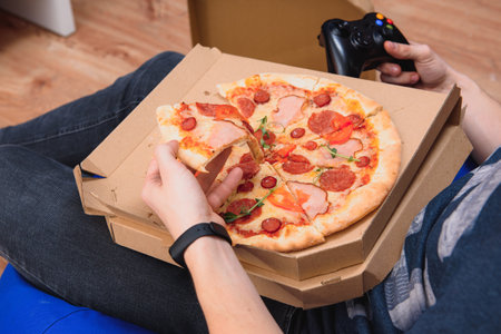 contactless delivery concept. Pizza in a box. home delivery. quarantine