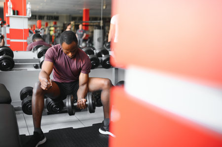 Portrait of male African American athlete on training.の写真素材