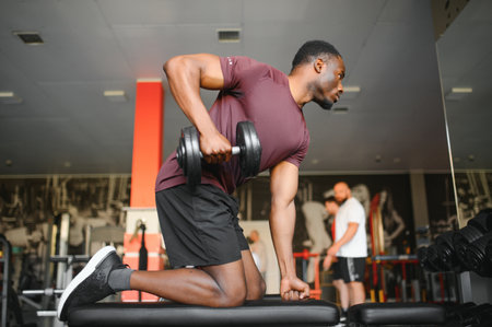 Portrait of male African American athlete on training.の写真素材