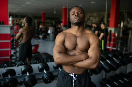 Young athletic African American man in the gym.の写真素材