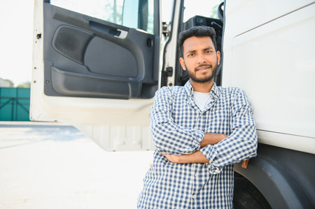 Portrait of an indian truck driverの写真素材