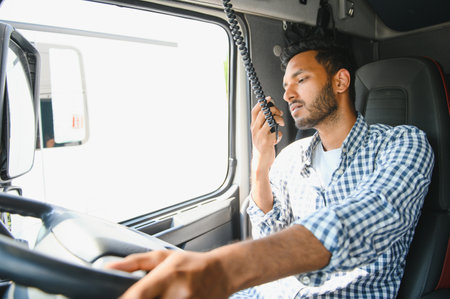 Young Indian truck driver. concept of road freight transportation