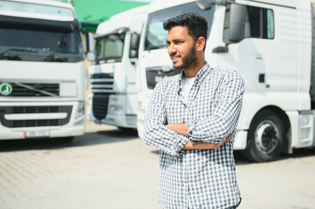 Portrait of an indian truck driverの写真素材