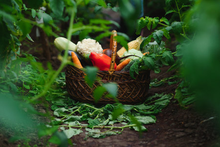 fresh autumn vegetables in a greenhouseの写真素材