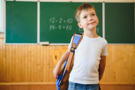 portrait of a schoolboy at the Boardの写真素材
