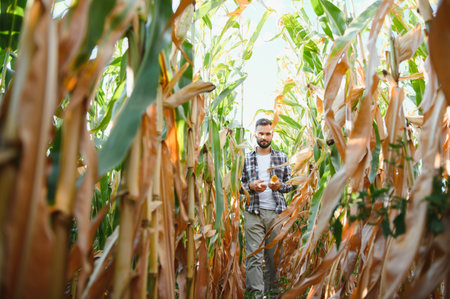 Farmer inspecting the years maize or sweetcorn harvest