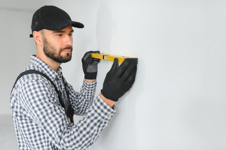 Young worker making repairs in room