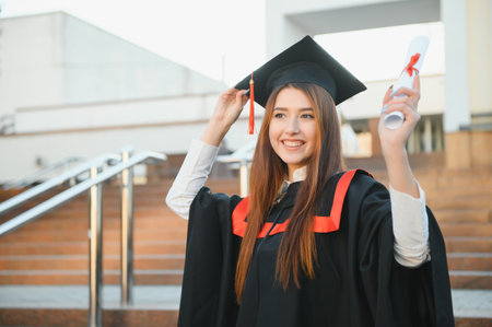 Graduation: Student Standing With Diploma.の写真素材