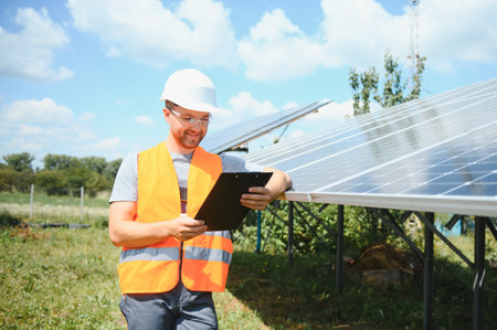 A man working at solar power station
