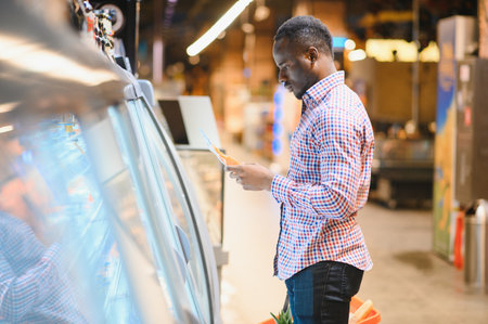 Attractive african american man shopping in a supermarket.の写真素材
