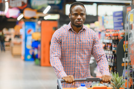 African American Man shopping in a supermarket.の写真素材