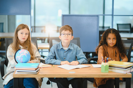 cheerful elementary school students. Back to school.の写真素材
