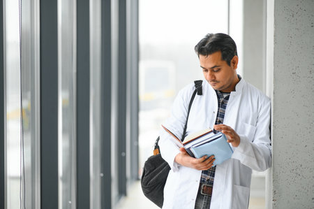 Portrait of a young doctor student studying.の写真素材