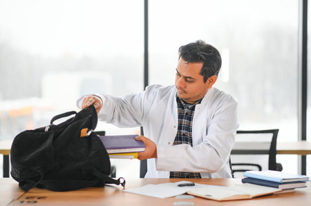 Portrait of a young doctor student studying.の写真素材
