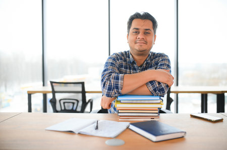 Portrait of a cheerful male international Indian student with backpack. Education concept.