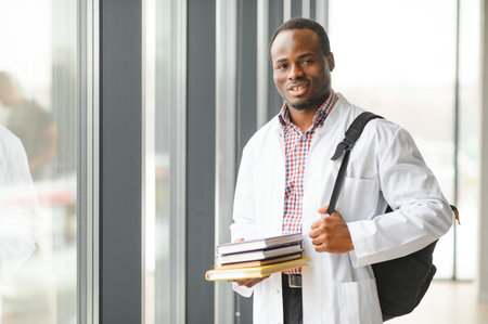 Portrait of a young African ethnicity physician or medical student in uniform.の写真素材