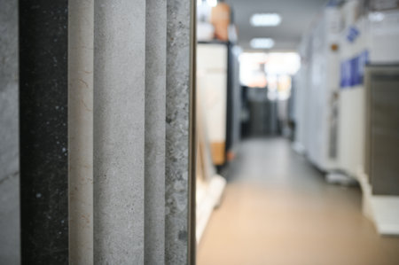 Large assortment of floor tiles or a selection at a hardware store. Repair material.の写真素材