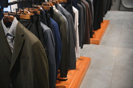Men's clothing store, business suit on a mannequin.の写真素材