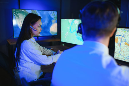 Dispatching support centers for freight transportation. Logistics and navigation of cargo delivery.