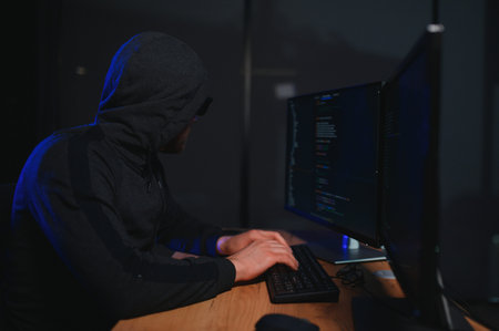 Programmer or computer hacker typing code.