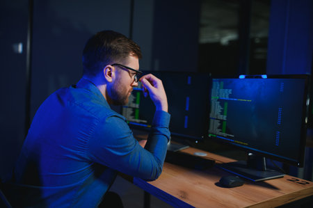 programmer working at desk in office.
