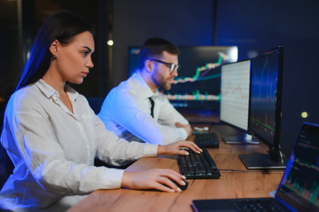 Business team investment working with computer, planning and analyzing graph stock market trading...