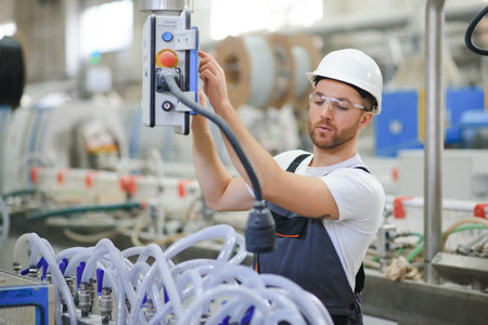 Factory worker. Man working on the production line.