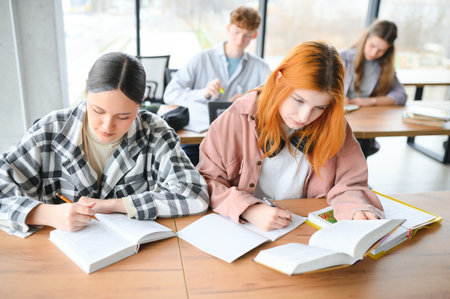 Students studying in library or classroom.の写真素材