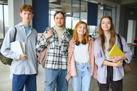 group of young college students in classroom.