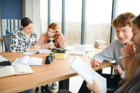group of young college students in classroom.の写真素材