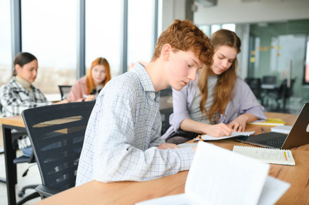 Students studying in library or classroom.の写真素材