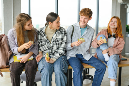 group of young college students in classroom.