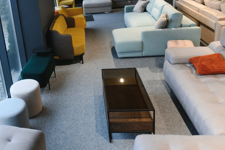 Interior of furniture salon shopping room with sofas.の写真素材