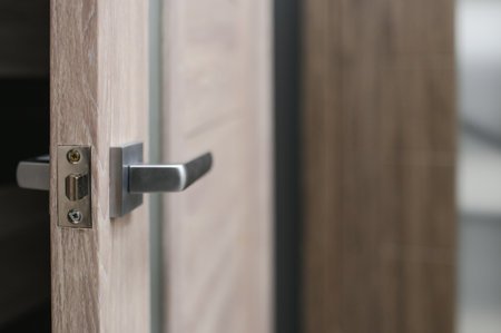 Doors are sold at a hardware store. Choosing doors for the house close-up. Interior renovation conceptの写真素材