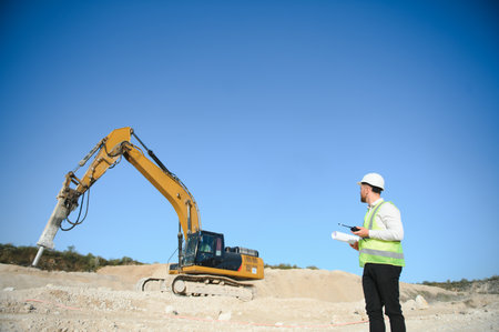 Quarry worker doing a quality check.の写真素材