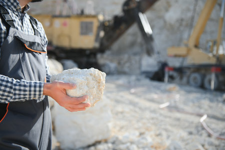 Quarry worker doing a quality check.の写真素材
