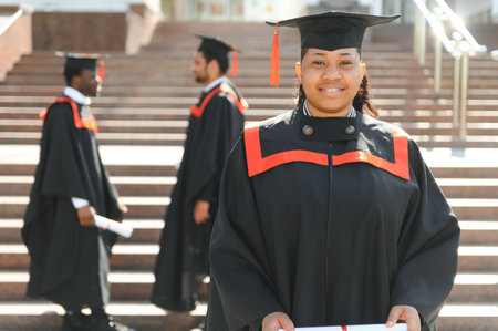 pretty african university graduate at graduation ceremony.の写真素材