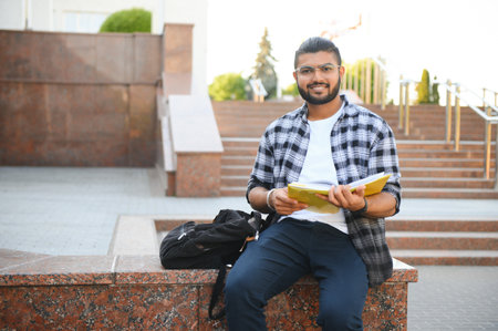 Happy Indian male student at the university.の写真素材