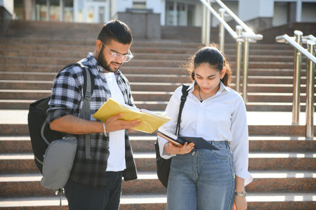 Group of Indian or Asian college students on the campus.