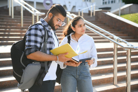 Group of Indian or Asian college students on the campus.の写真素材