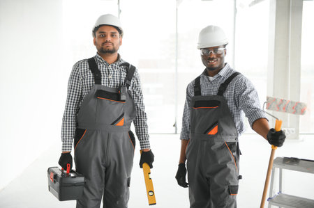 Group of multi ethnic engineer construction site worker meeting at workplace.の写真素材